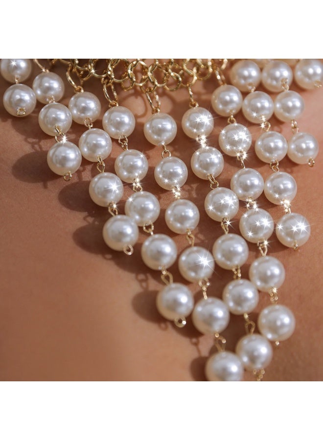 Ucanbe Vintage Pearl Chain Tassel Necklace | Bold Statement Heavy Collarbone Necklace - Image 3
